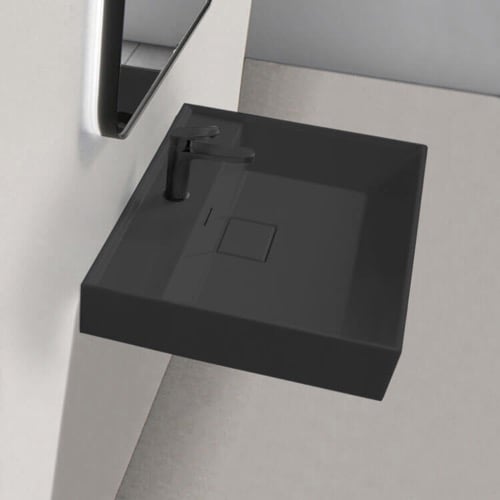 Black Bathroom Sink, Wall Mounted, Ceramic CeraStyle 037007-U-97